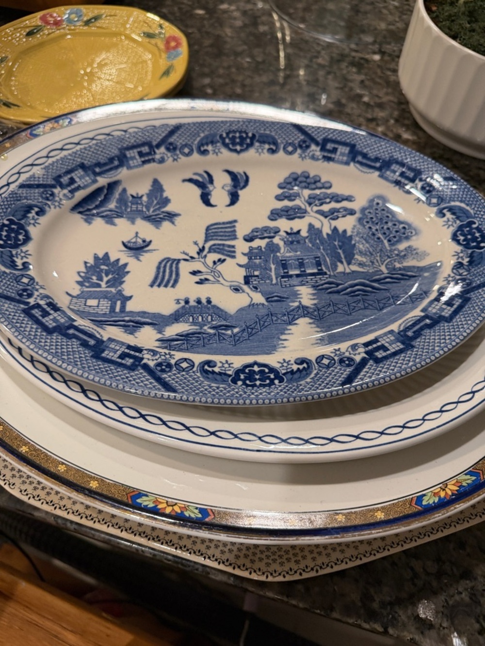 Blue Willow Porcelain Serving Platter - Classic Blue and White